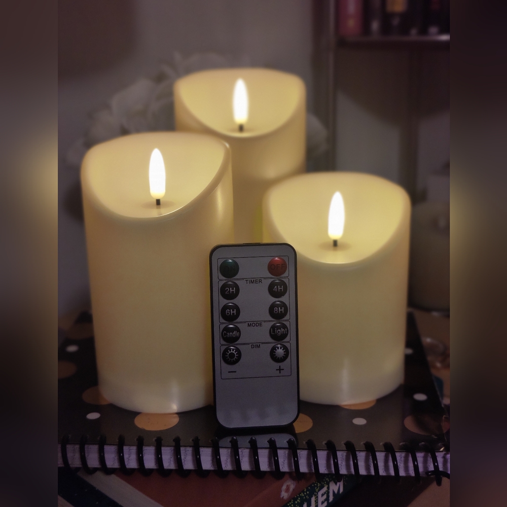 3 Flameless Candles with Remote - Ivory